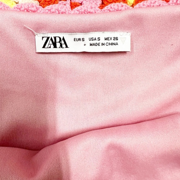 Zara Womens Bloggers Fave Orange Pink Crochet Knit Mini Dress Size Small - Picture 9 of 11